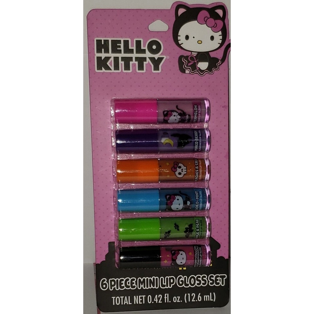 Hello Kitty Lip Gloss Mini Set Pink Purple Orange Blue Green Liquid 0.42 fl oz